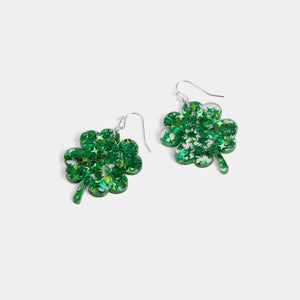 Whispers Glitter Clover Dangle Earrings - Green