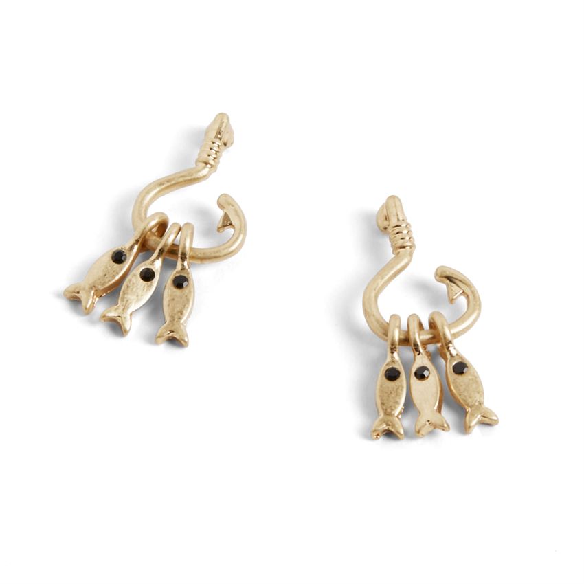 Gold 3 Fish Hook Earrings